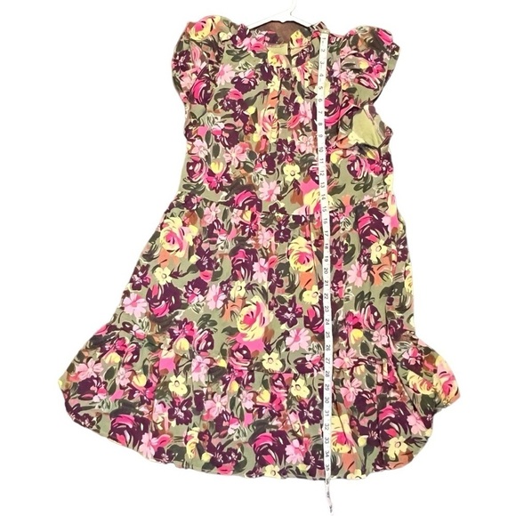 Green Floral Print Ruched Flutter Sleeve Frilled Neck Mini Dress size large NWOT - Picture 7 of 7